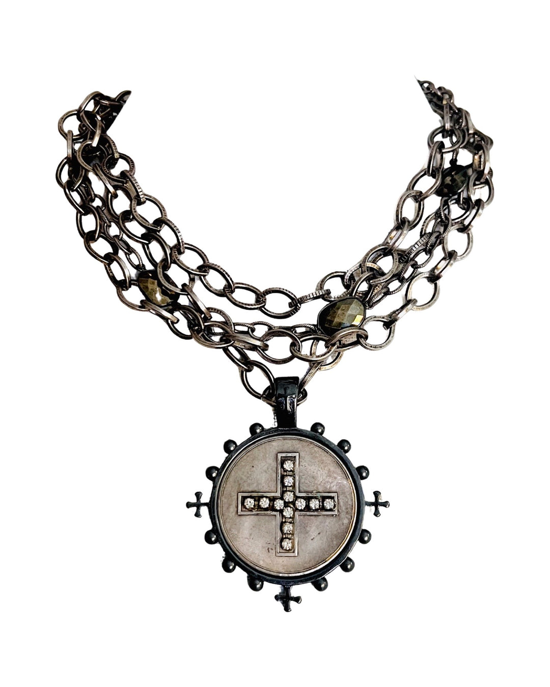 Cadence Four Strand Crystal Cross Medallion Necklace