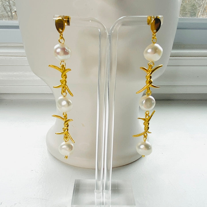 Rogue Barbed Fresh Water Pearl Drop Earrings