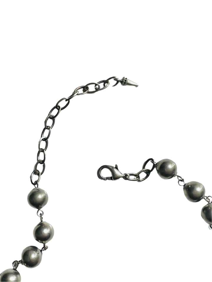 Large Antique Silver Beaded Ball Chain Necklace