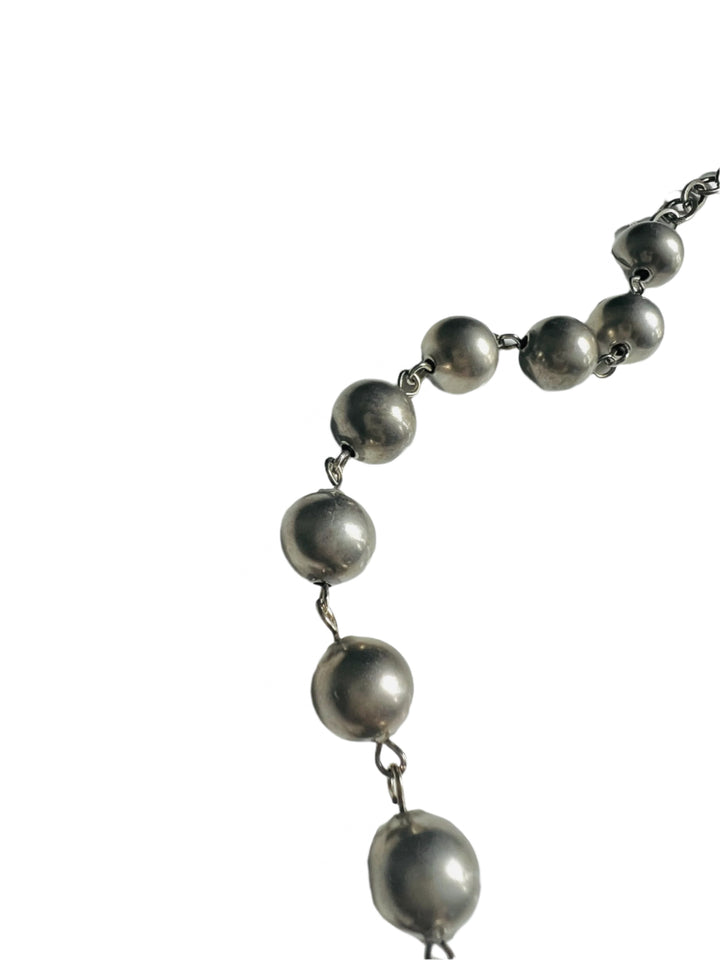 Large Antique Silver Beaded Ball Chain Necklace