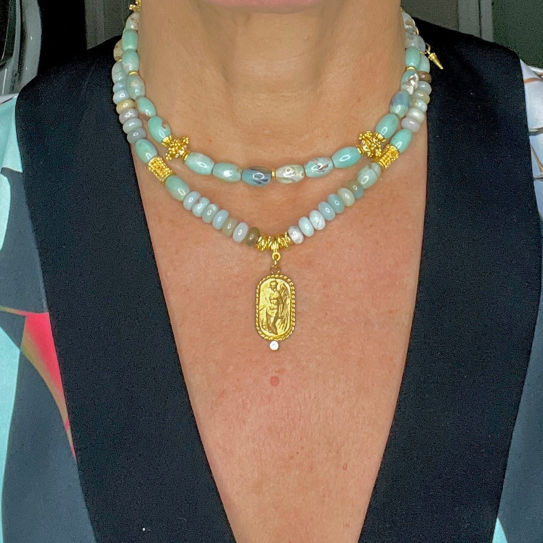 Turquoise Sea Sediment Jasper and Gold Beaded Necklace