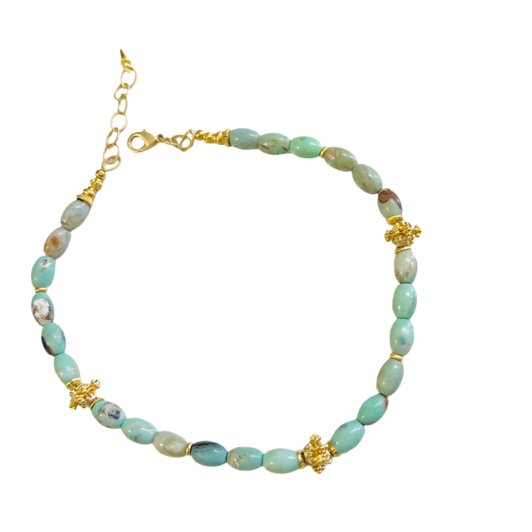 Turquoise Sea Sediment Jasper and Gold Beaded Necklace