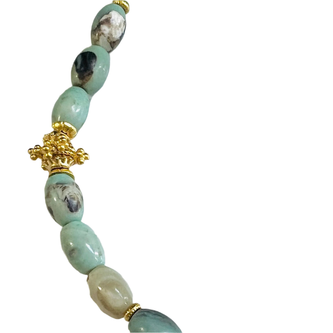 Turquoise Sea Sediment Jasper and Gold Beaded Necklace