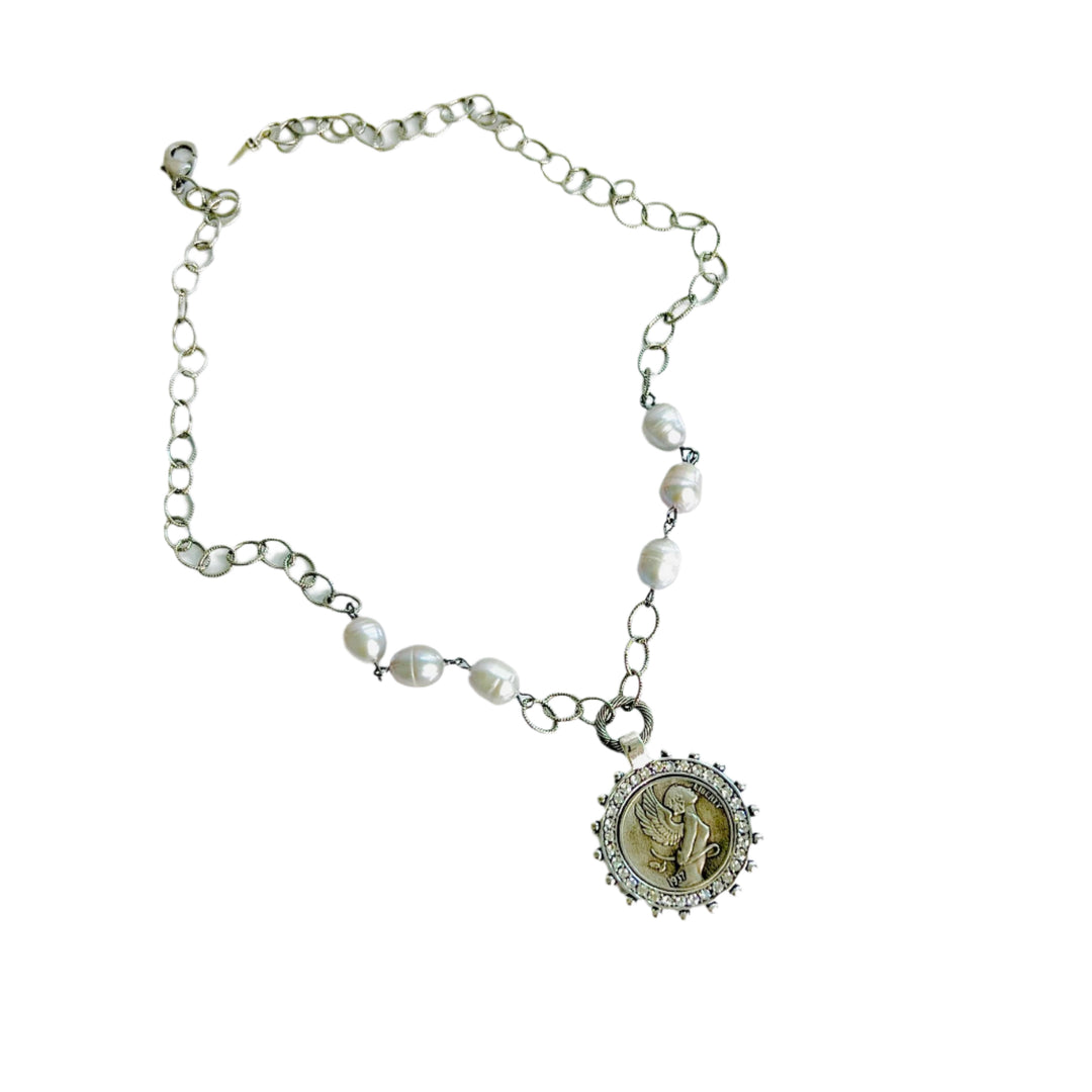 Sienna Silver Coin Pendant with Lavender Fresh Water Pearls