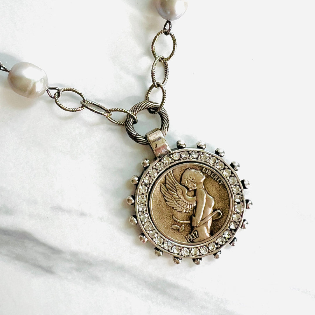 Sienna Silver Coin Pendant with Lavender Fresh Water Pearls