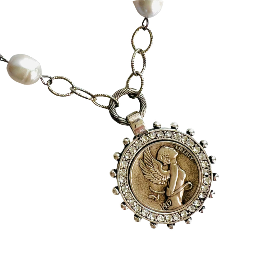 Sienna Silver Coin Pendant with Lavender Fresh Water Pearls