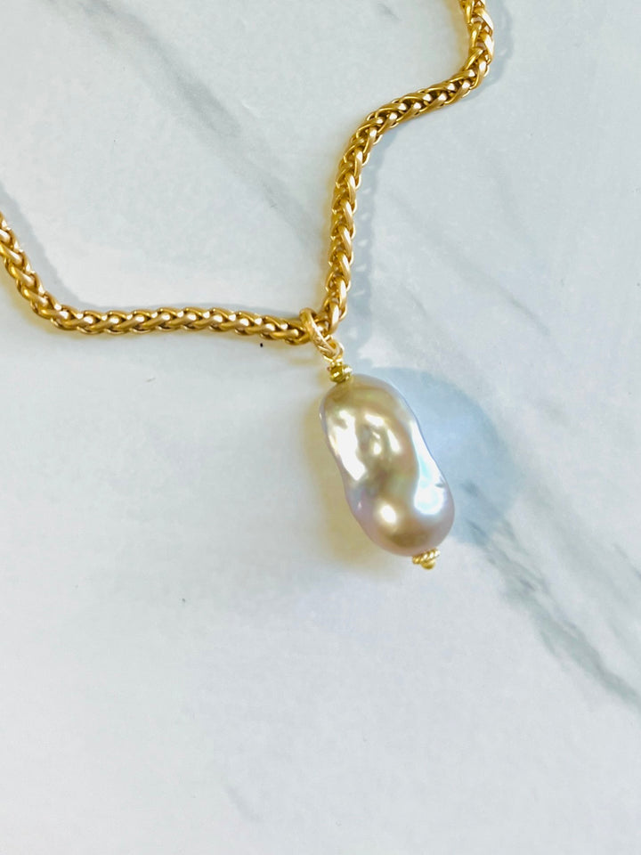 Large Silver Baroque Pearl Pendant Necklace