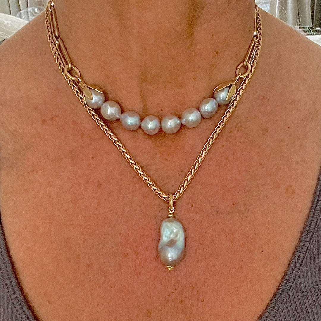 Large Silver Baroque Pearl Pendant Necklace