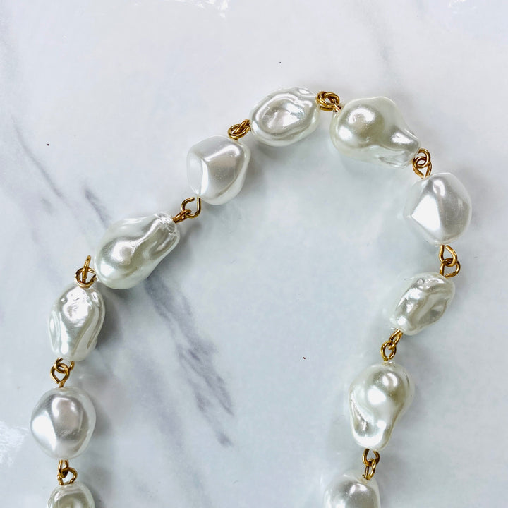 Glass Pearl Beaded Necklace in Gold or Silver