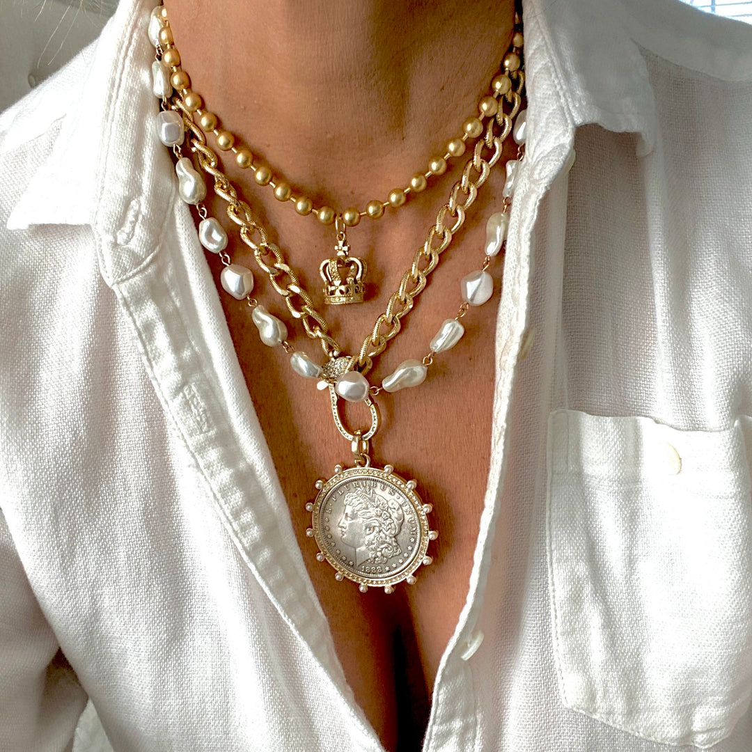 Glass Pearl Beaded Necklace in Gold or Silver