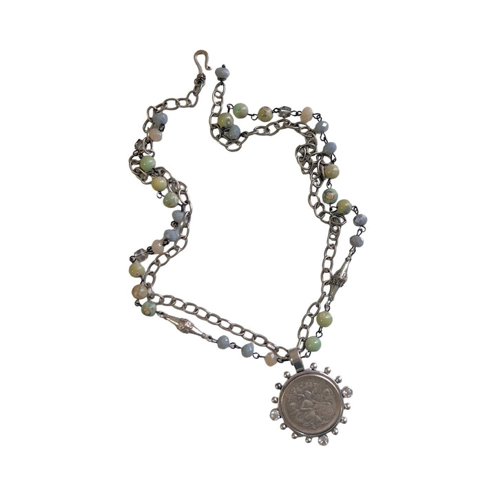 The Aiden Alamo Turquoise and Crystal Silver Coin Necklace