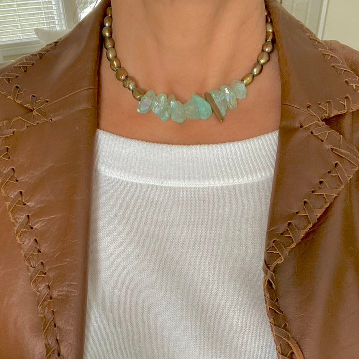Demi Bronze Pearl and Seaglass Nugget Necklace