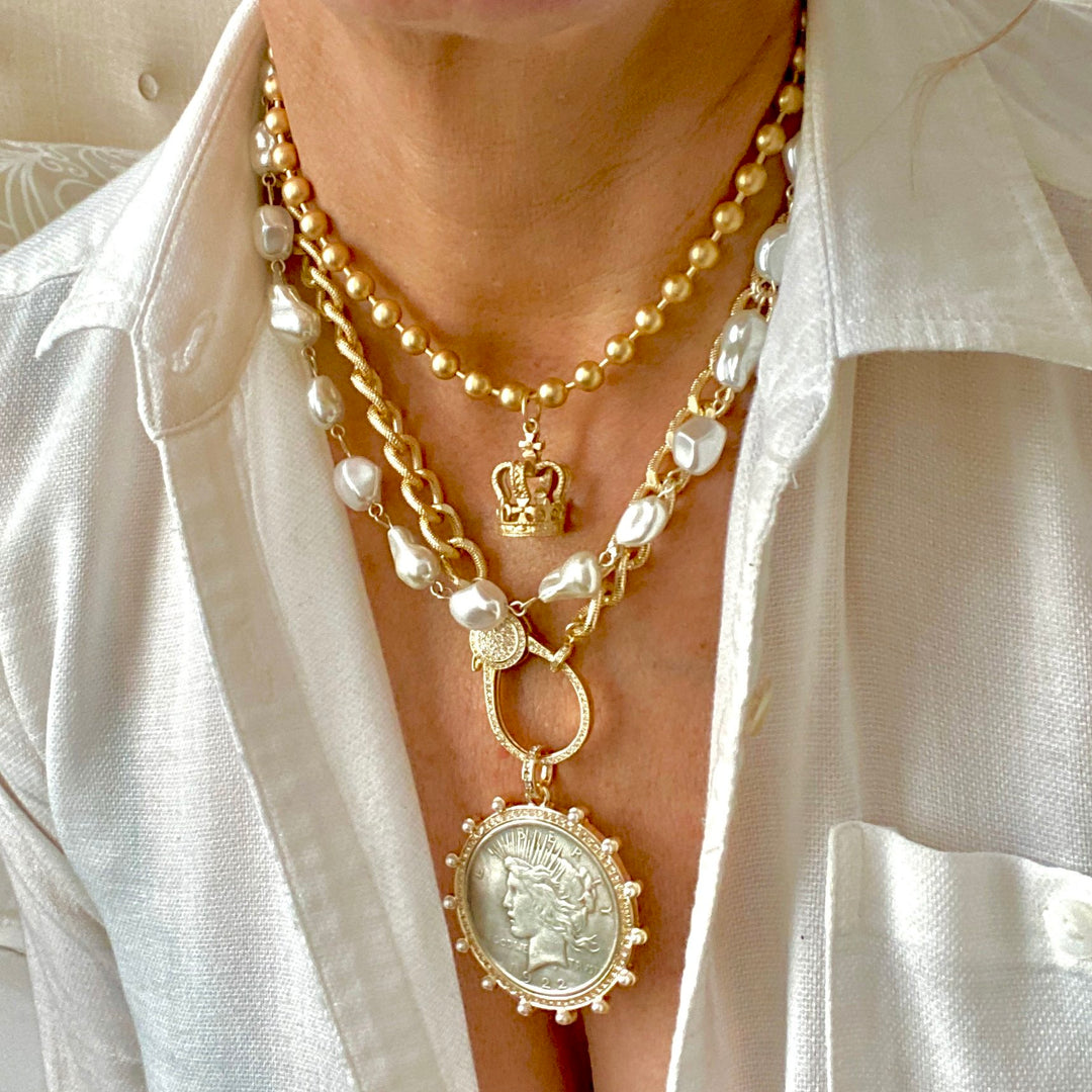 Pearl Lady Morgan Coin Pendant Necklace