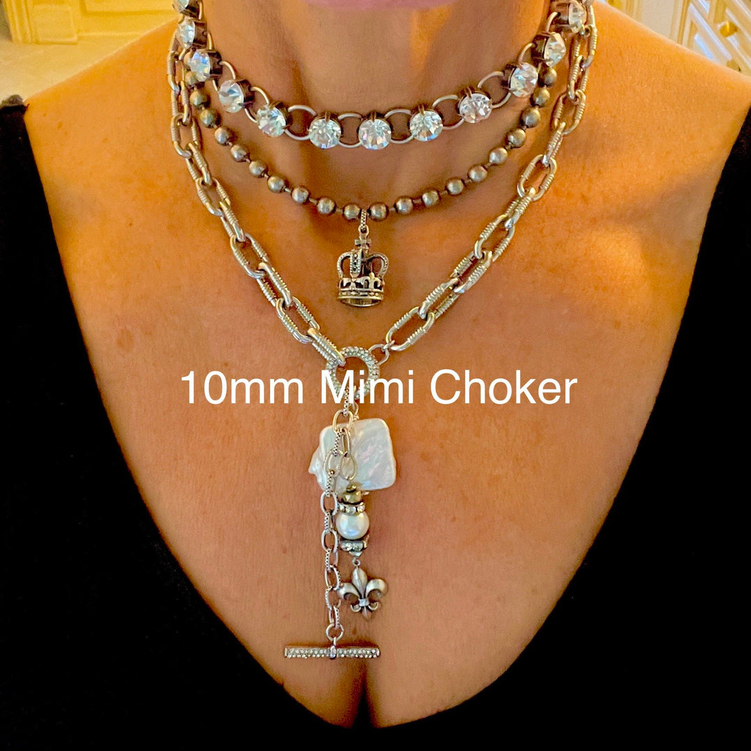 Mimi Swarovski Crystal Choker Necklace in Antique Silver and Matte Gold