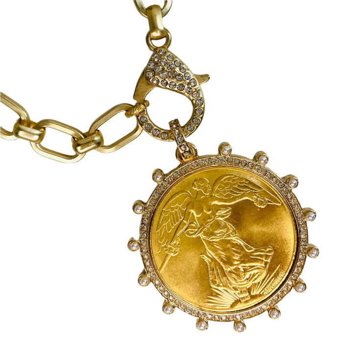 Gilded Lady Morgan Coin Pendant Necklace in Brushed Gold