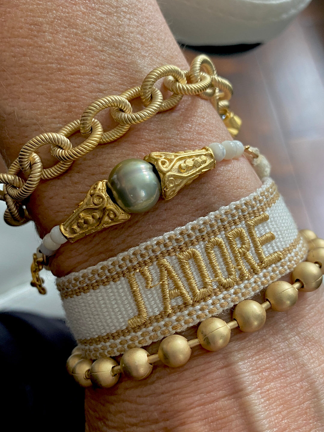 JAdore White and Gold Woven Bracelet