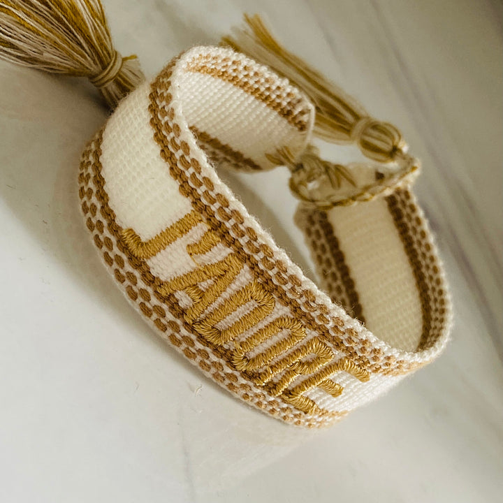 JAdore White and Gold Woven Bracelet