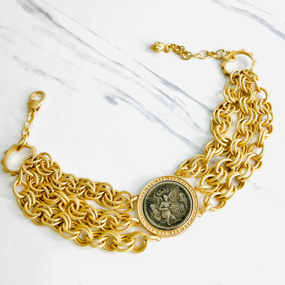 Dylan Gold Three Strand Coin Choker Necklace