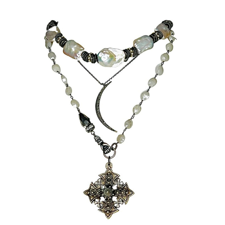 Bastille Baroque Pearl Gunmetal Choker Necklace