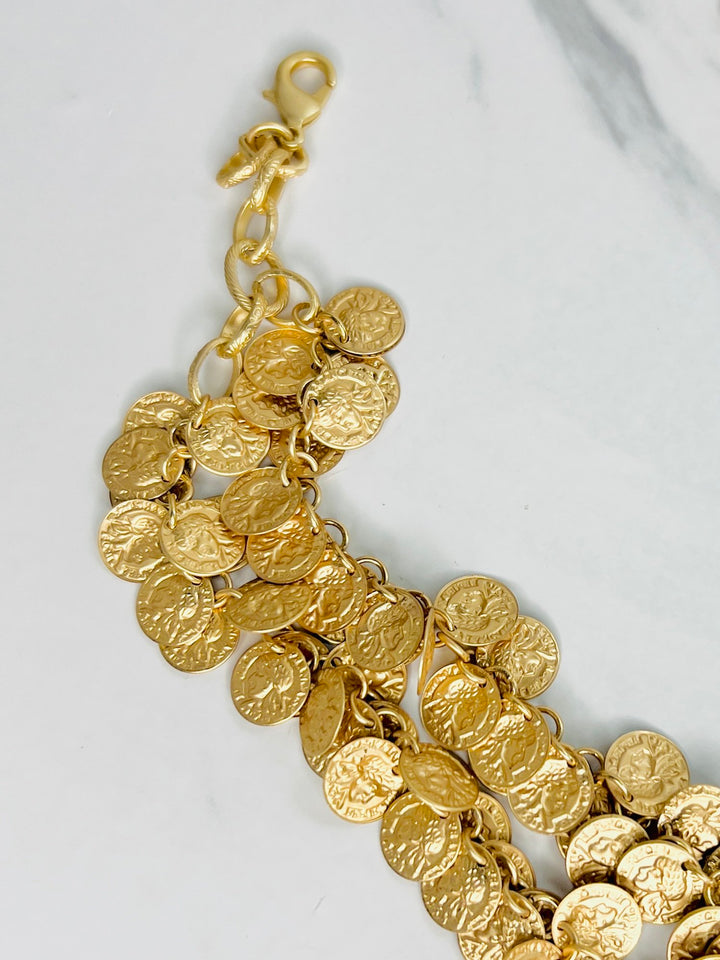 Pompeii Matte Gold Mini Roman Coin Necklace Single or Double Strand