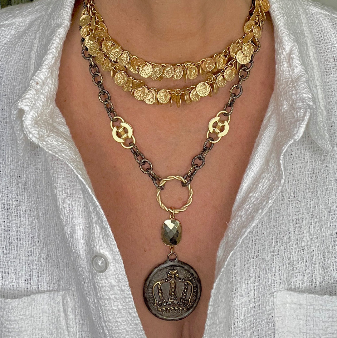 Pompeii Matte Gold Mini Roman Coin Necklace Single or Double Strand
