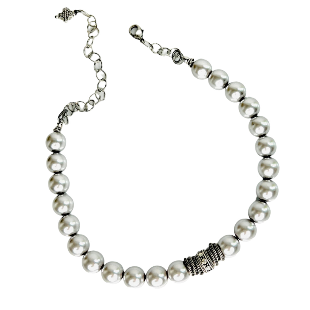 Caitlin Silver Vintage Czech Pearl Necklace