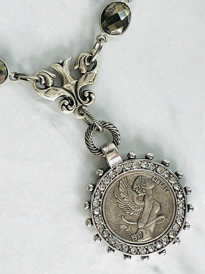 Sienna II Silver and Pyrite Coin Necklace