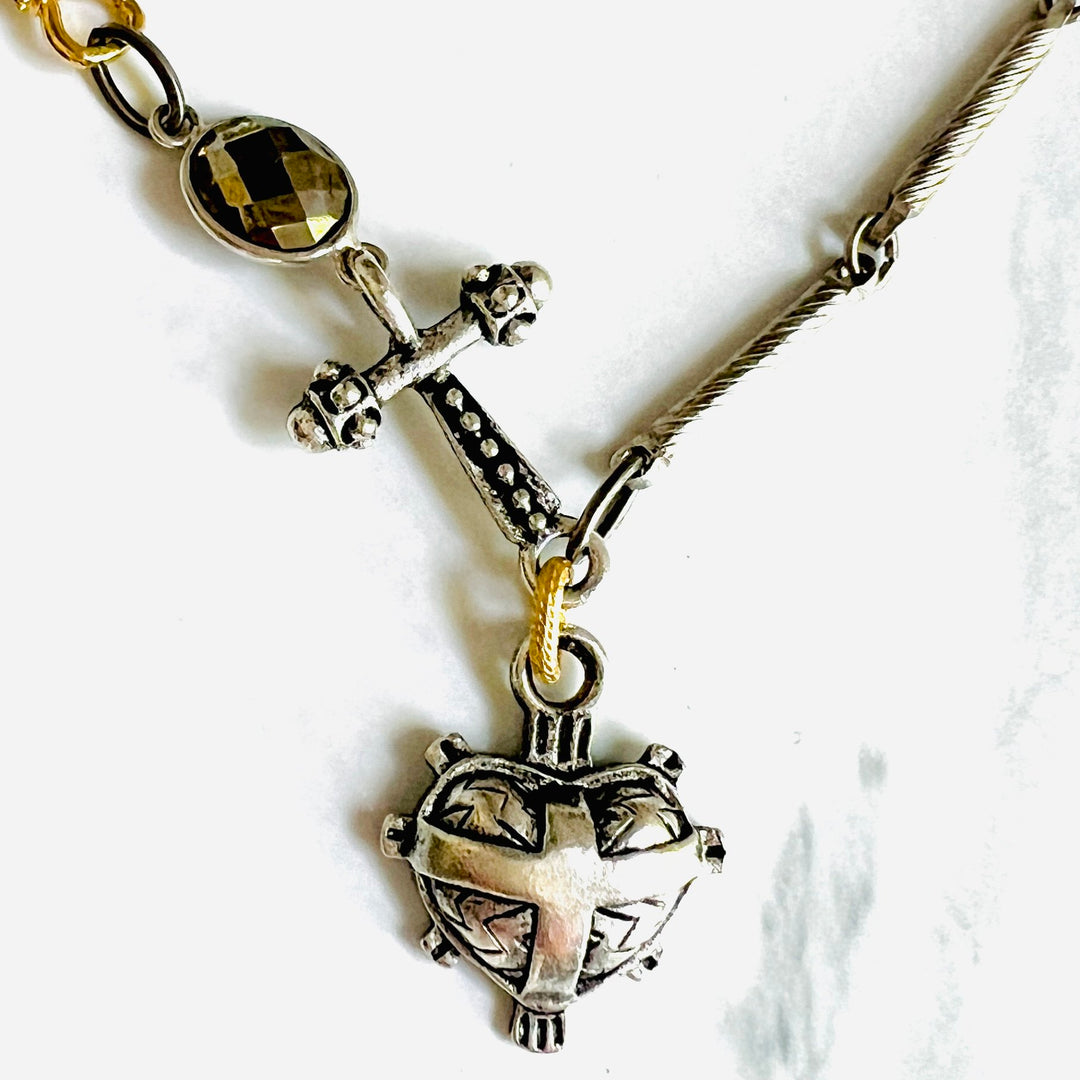 Wyatt Pyrite and Silver Heart Pendant Necklace