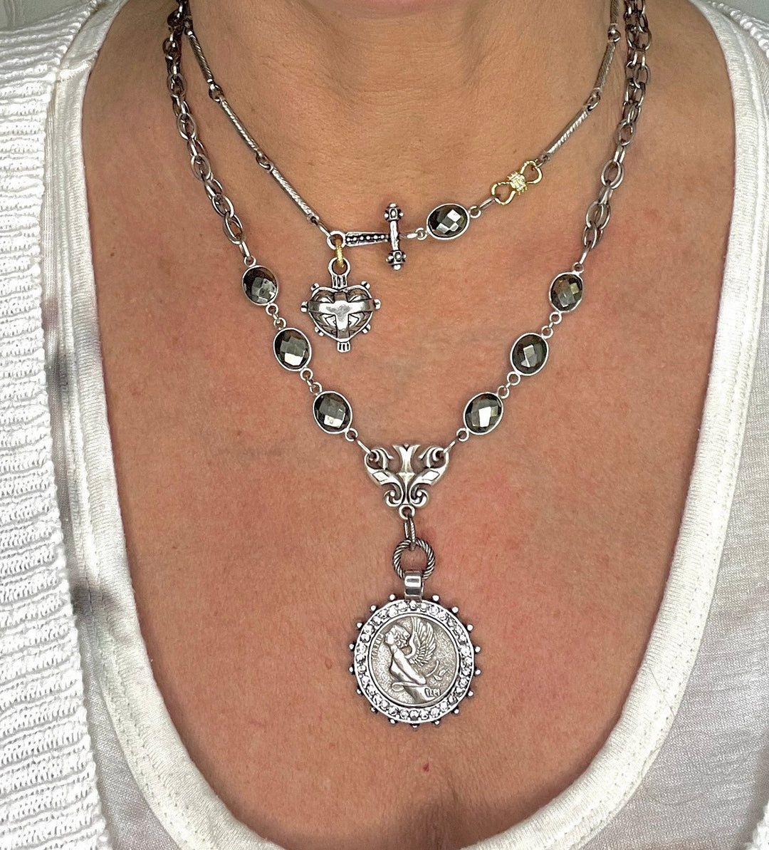 Sienna II Silver and Pyrite Coin Necklace