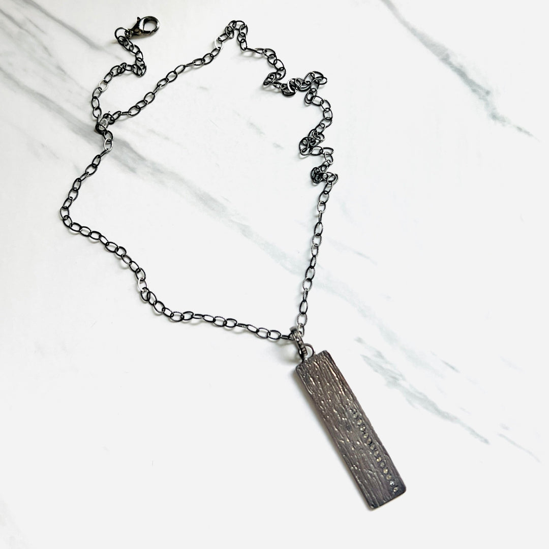 Oxidized Silver and Pave Diamond Bar Pendant Necklace