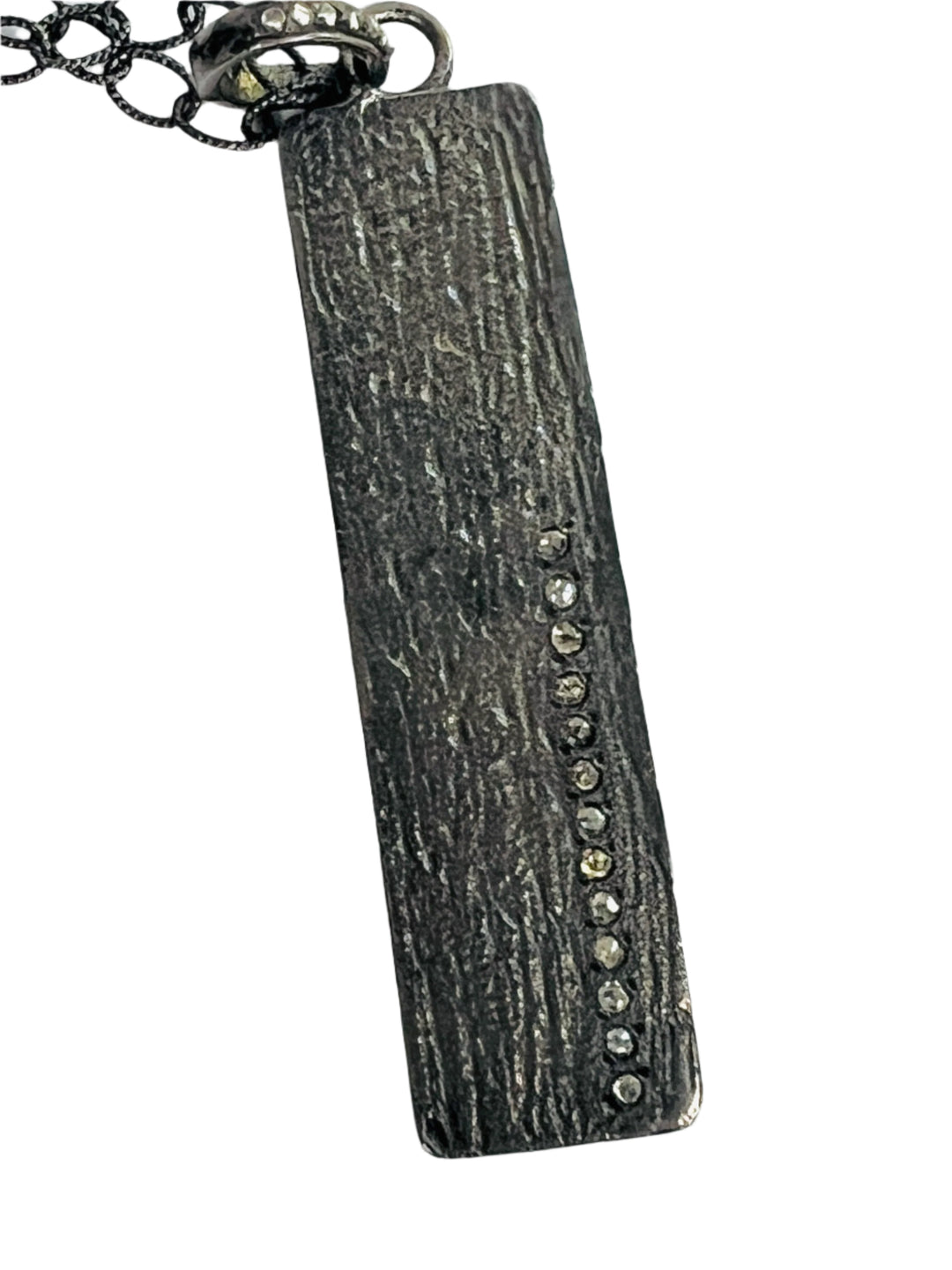 Oxidized Silver and Pave Diamond Bar Pendant Necklace