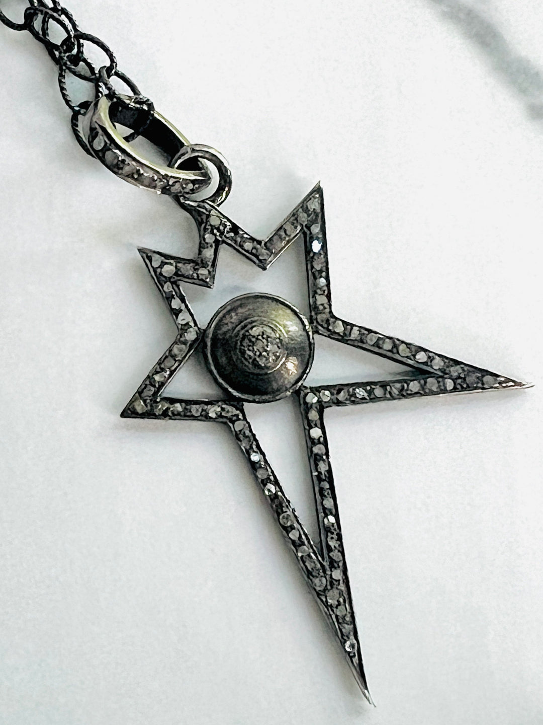 Pave Diamond Abstract Star on Sterling Silver Chain