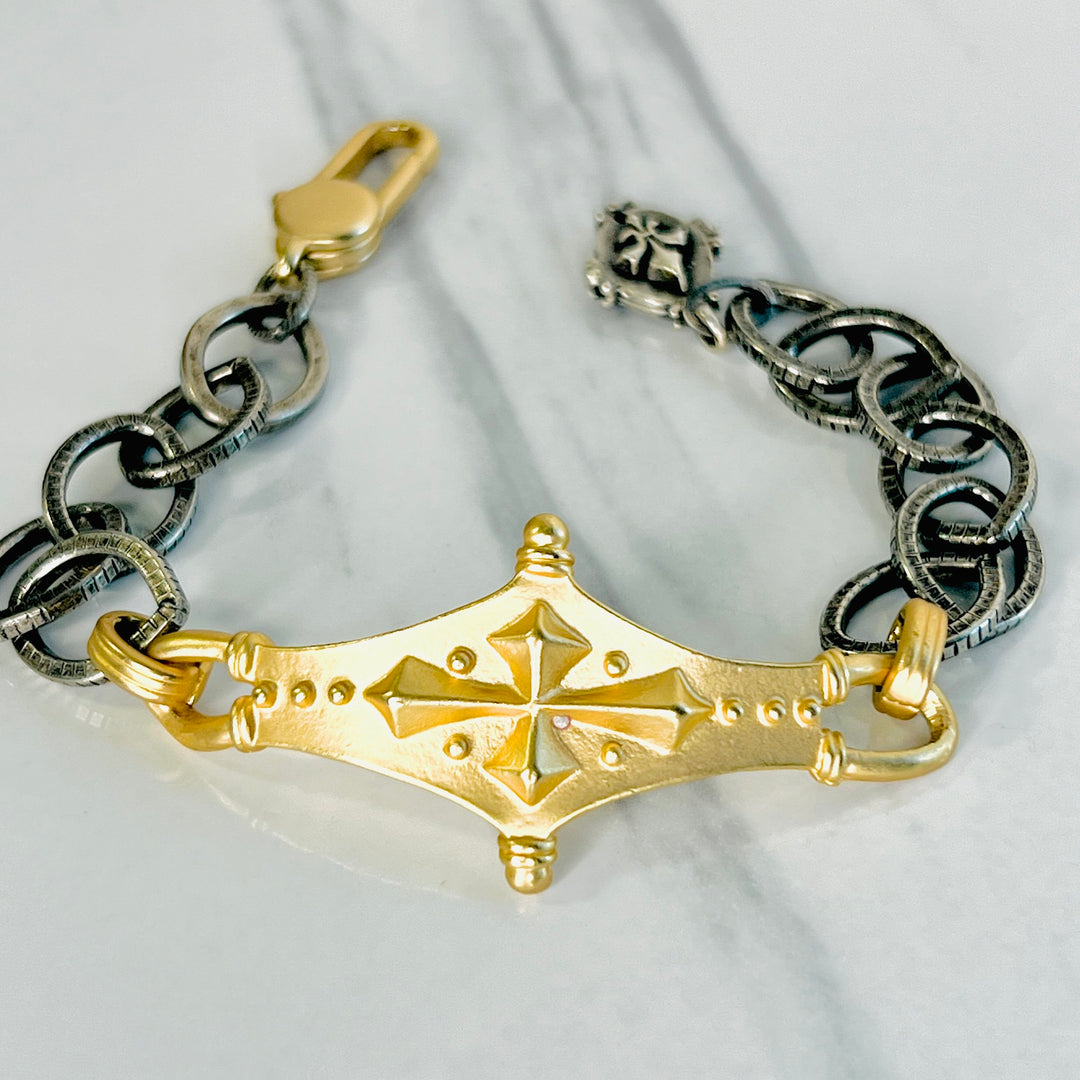 Wallace Silver and Gold Cross Bracelet