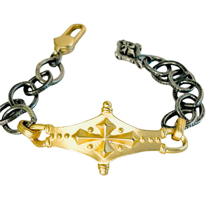 Wallace Silver and Gold Cross Bracelet