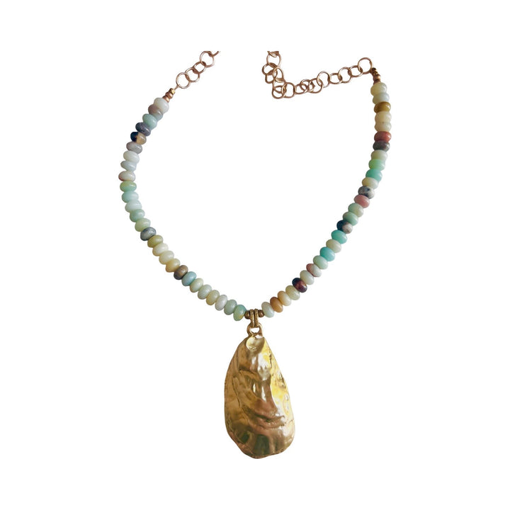 Amazonite Beaded Oyster Shell Necklace