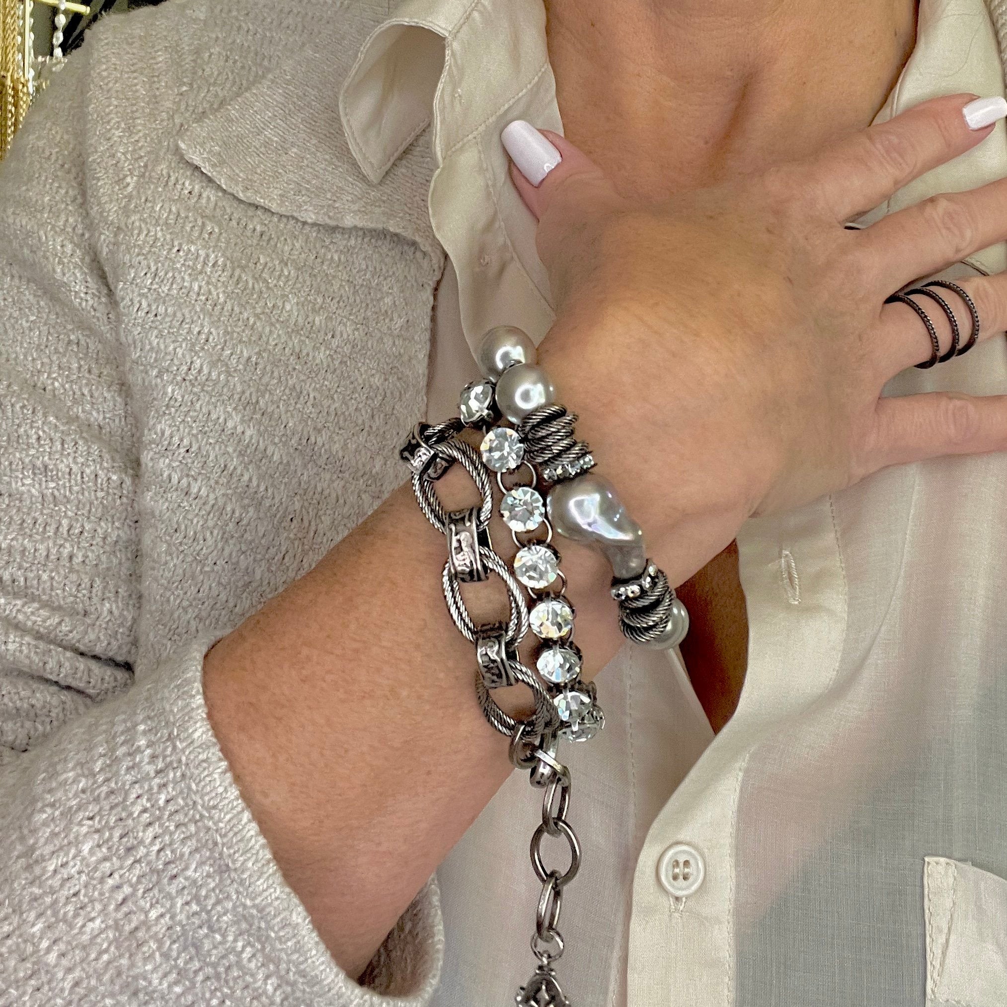 Mimi Swarovski Crystal Bracelet in Aged Silver