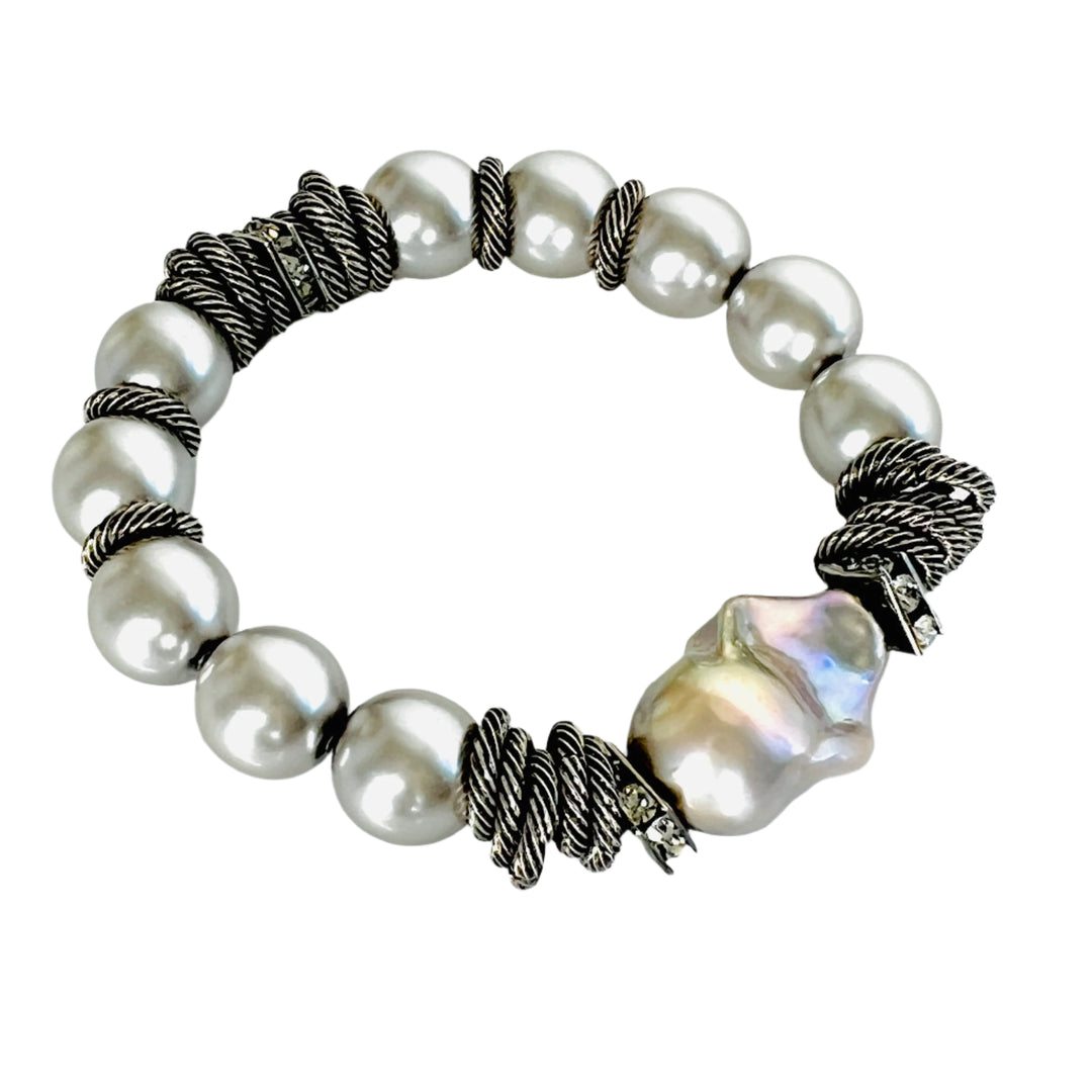 Balthazar Platinum and Silver Baroque Pearl Bracelet