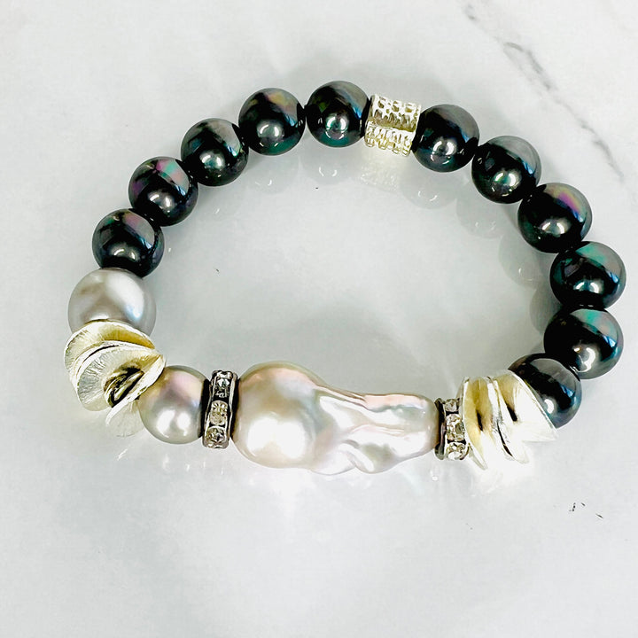 Baltic Iridescent Silver and Slate Pearl Bracelet