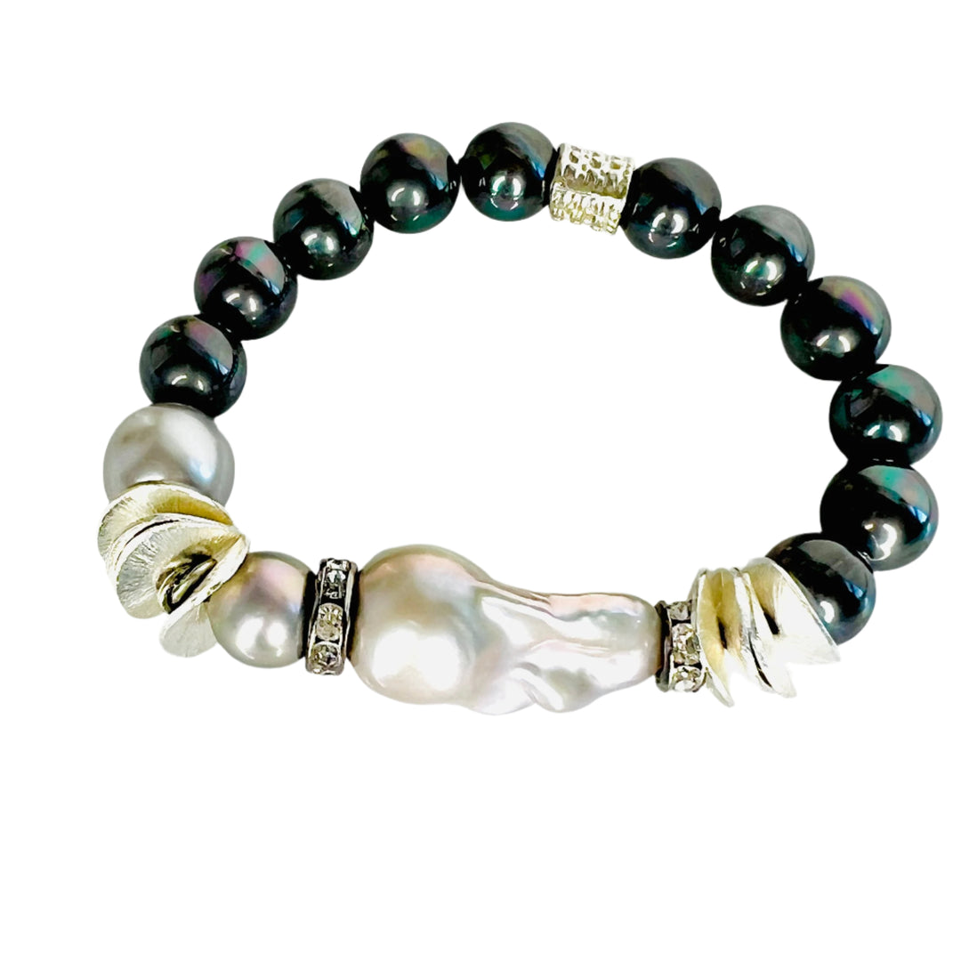 Baltic Iridescent Silver and Slate Pearl Bracelet