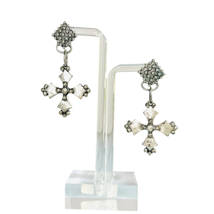 Avery Aged Silver Cross Earrings