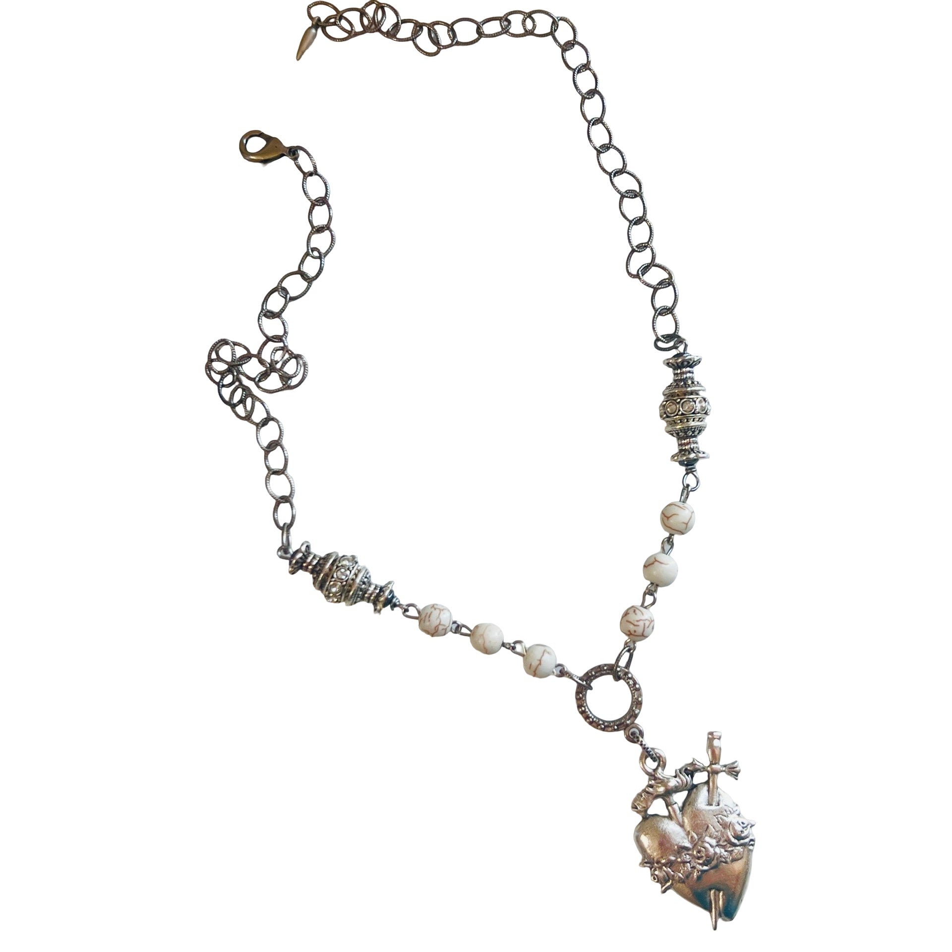 Silver and Howlite Ex-Voto Heart Necklace