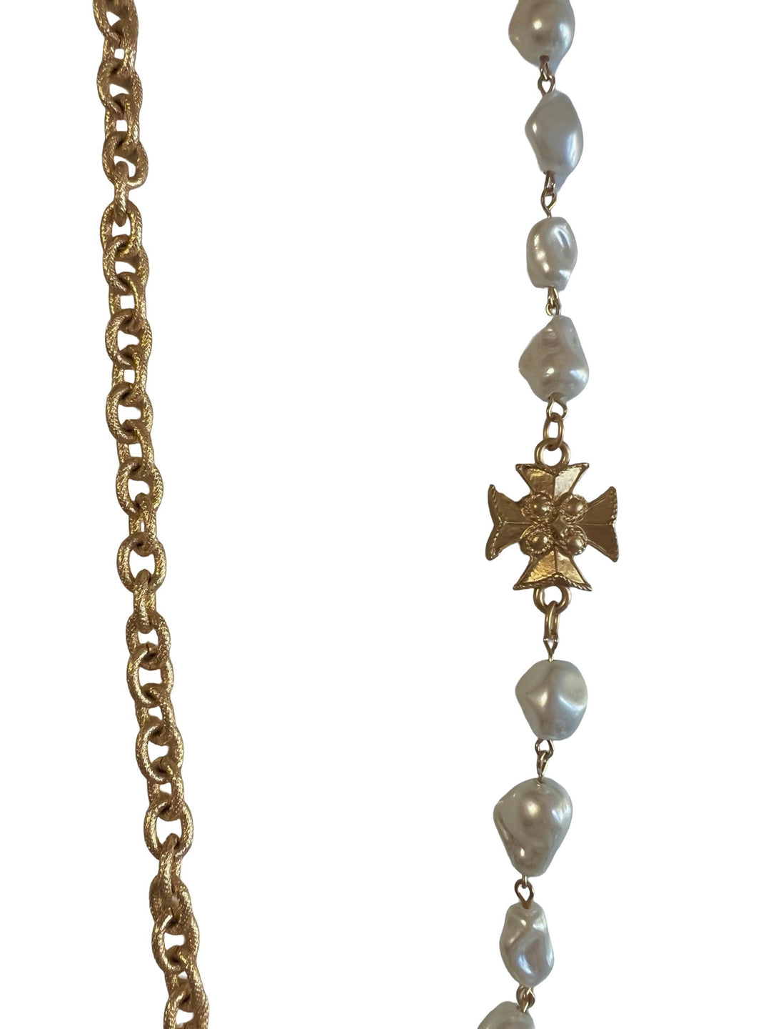 Madison Gold and Pearl Templar Cross Necklace