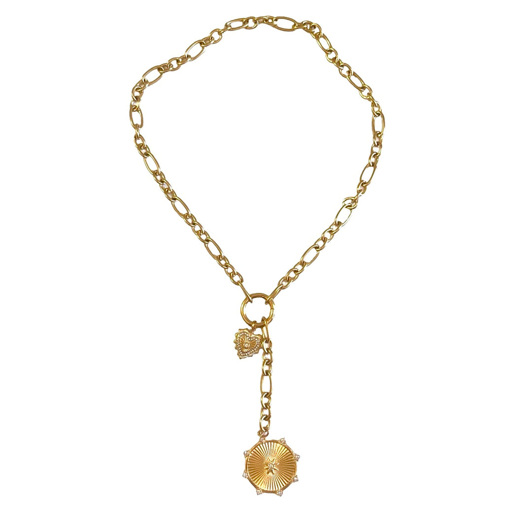 Jasmine Gold Star Compass and Heart Lariat Necklace