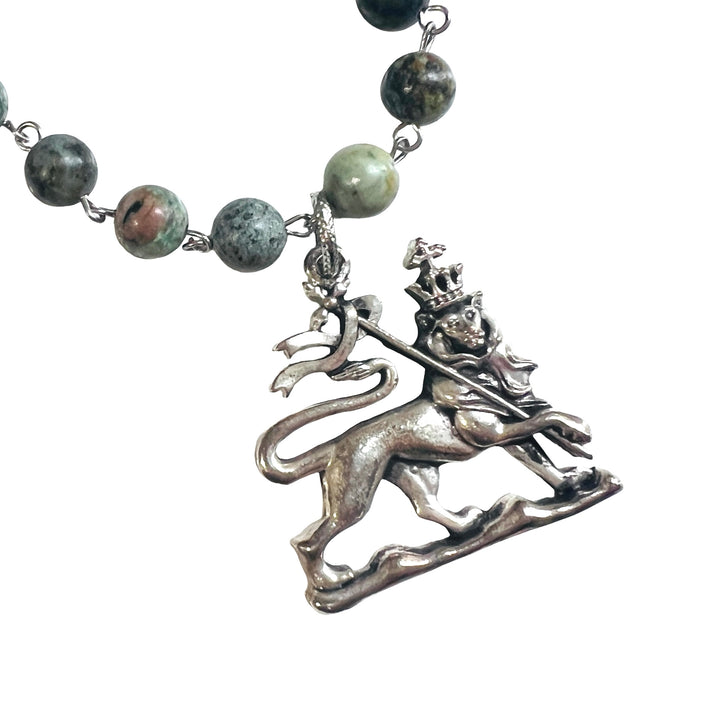 Reign African Turquoise  Beaded Regal Lion Necklace