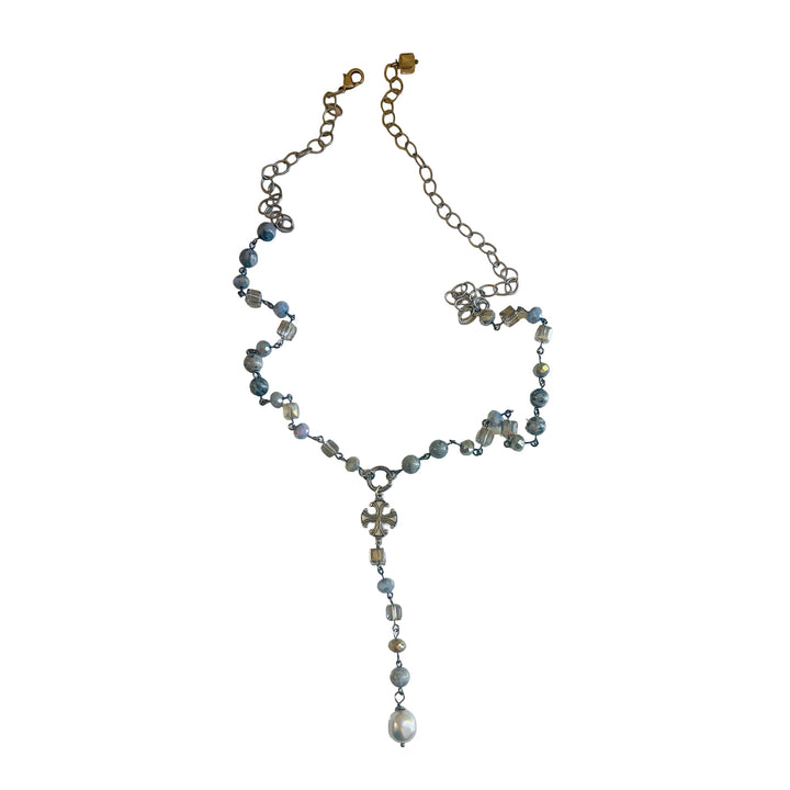Jasper and Crystal Beaded Lariat Necklace