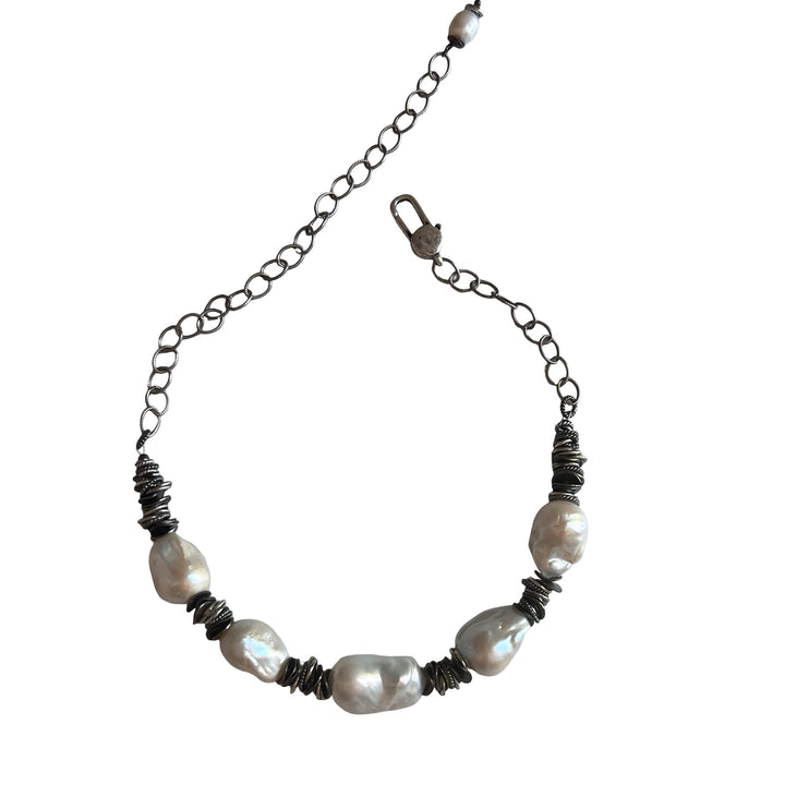 Bastille Baroque Pearl Gunmetal Choker Necklace