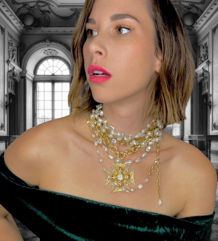 Large Swarovski Crystal Maltese Cross Necklace