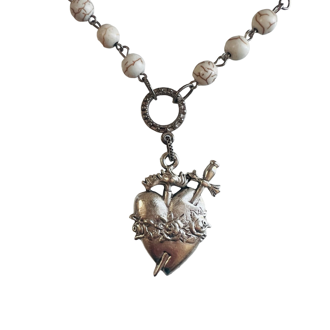 Silver and Howlite Ex-Voto Heart Necklace
