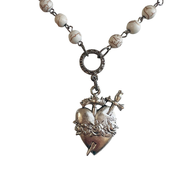 Silver and Howlite Ex-Voto Heart Necklace