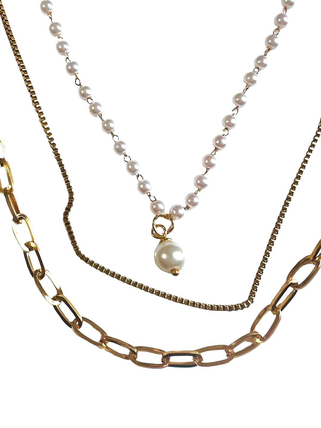 Three Strand Gold and Pearl Necklace